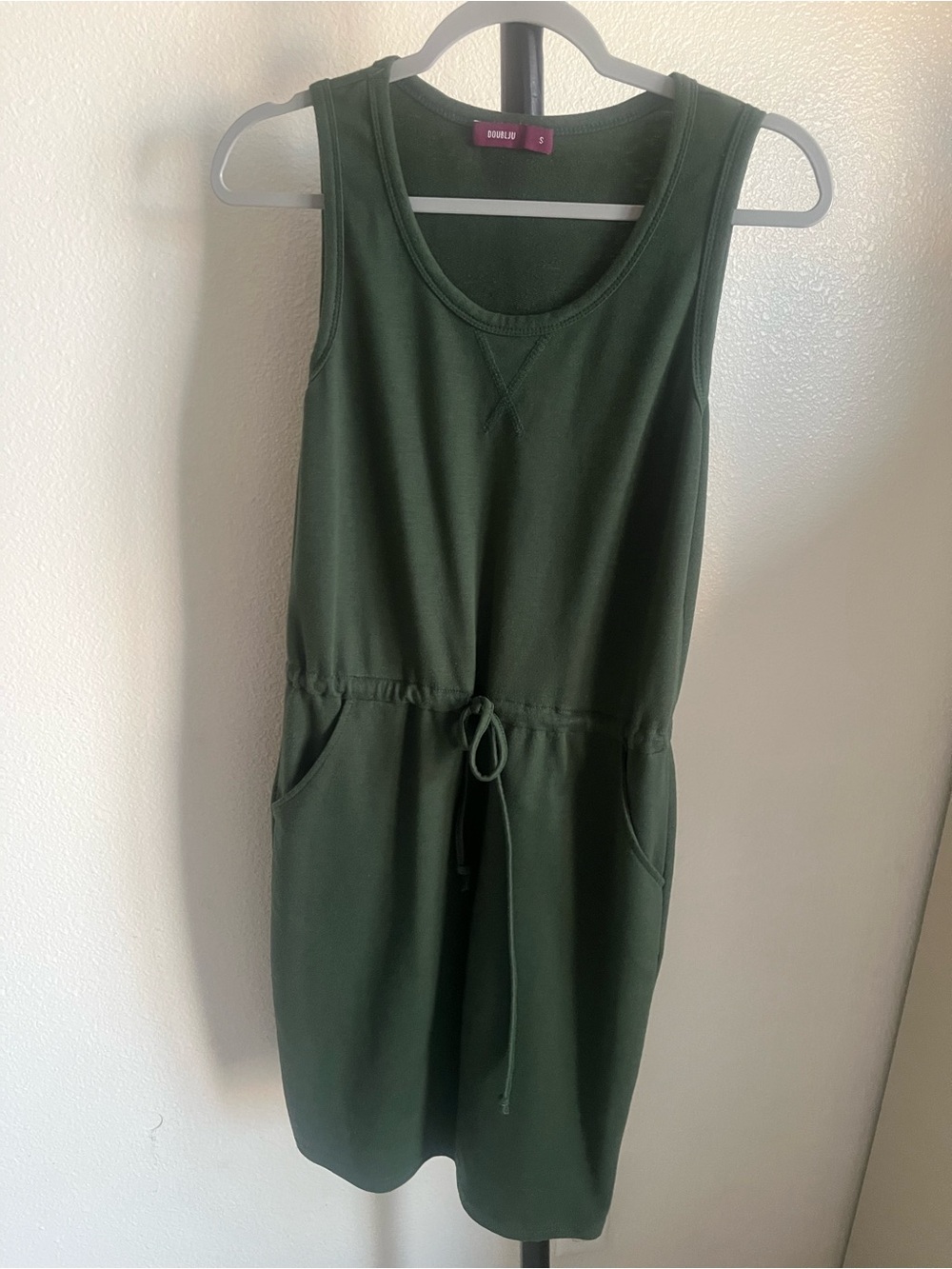 Casual Drawstring Tank Dress - Olive Green